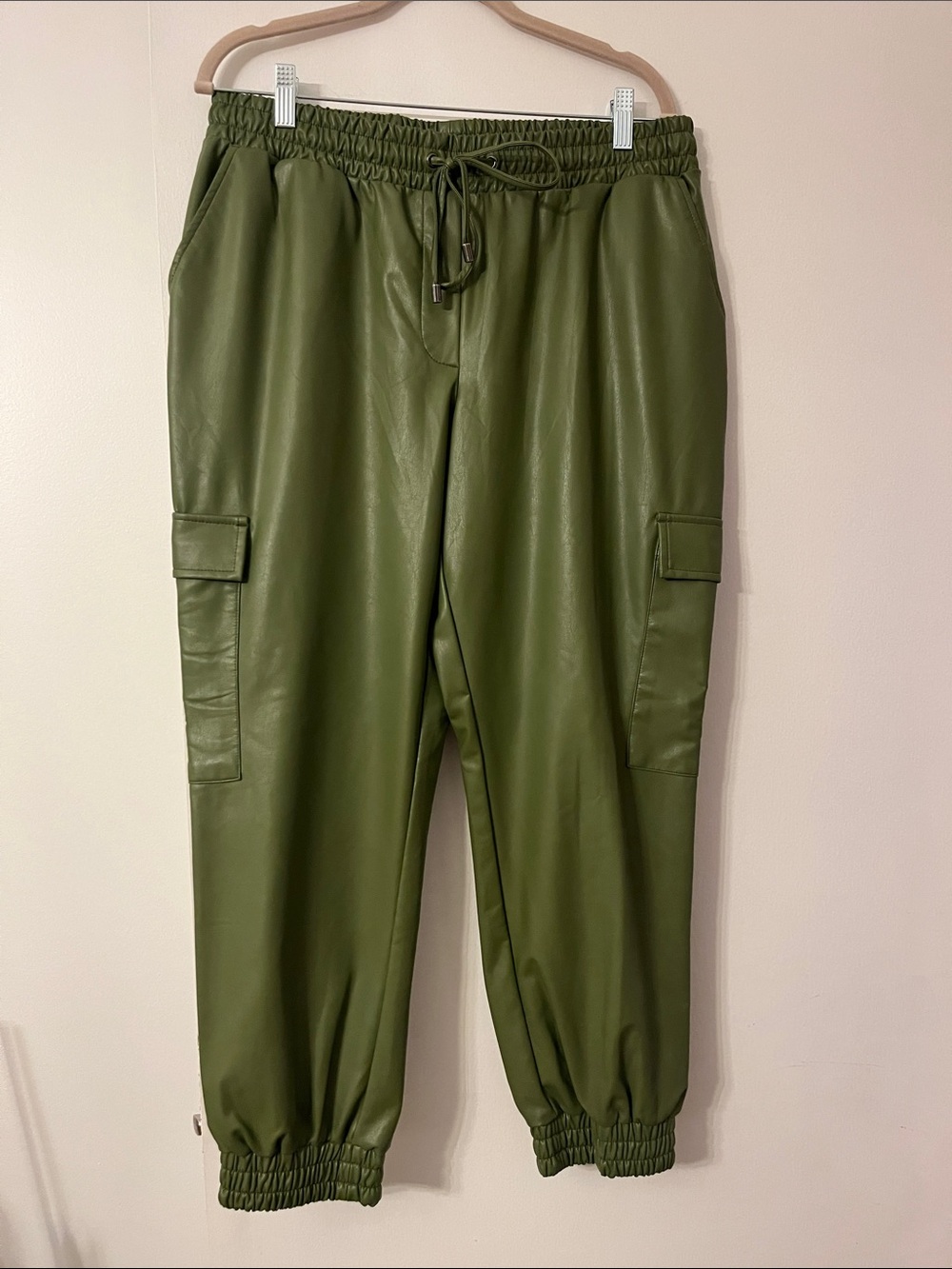 cleo Olive Green Faux-Leather Cargo Joggers